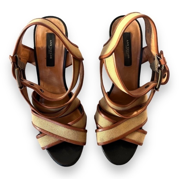 Ann Taylor Rosemary Canvas Stacked Heel Platform Sandals in Forest Moss Green - Picture 7 of 12